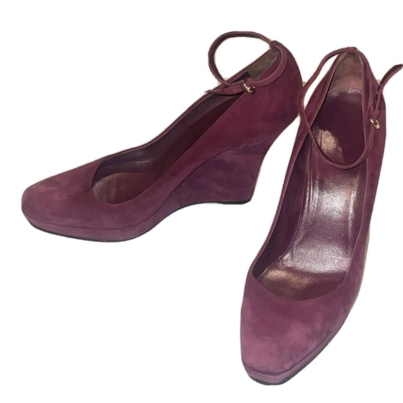 GUCCI Suede Pump Sz 9.5 Purple Bottoms Resoled 4.5 In Heel .5 In Platform Womens - Picture 6 of 13